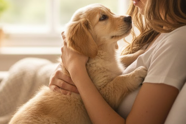 飼い主に懐く子犬